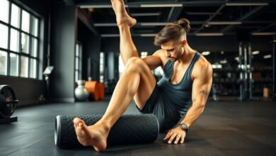 Atlet melakukan stretching dan foam rolling setelah latihan berat sebagai strategi recovery