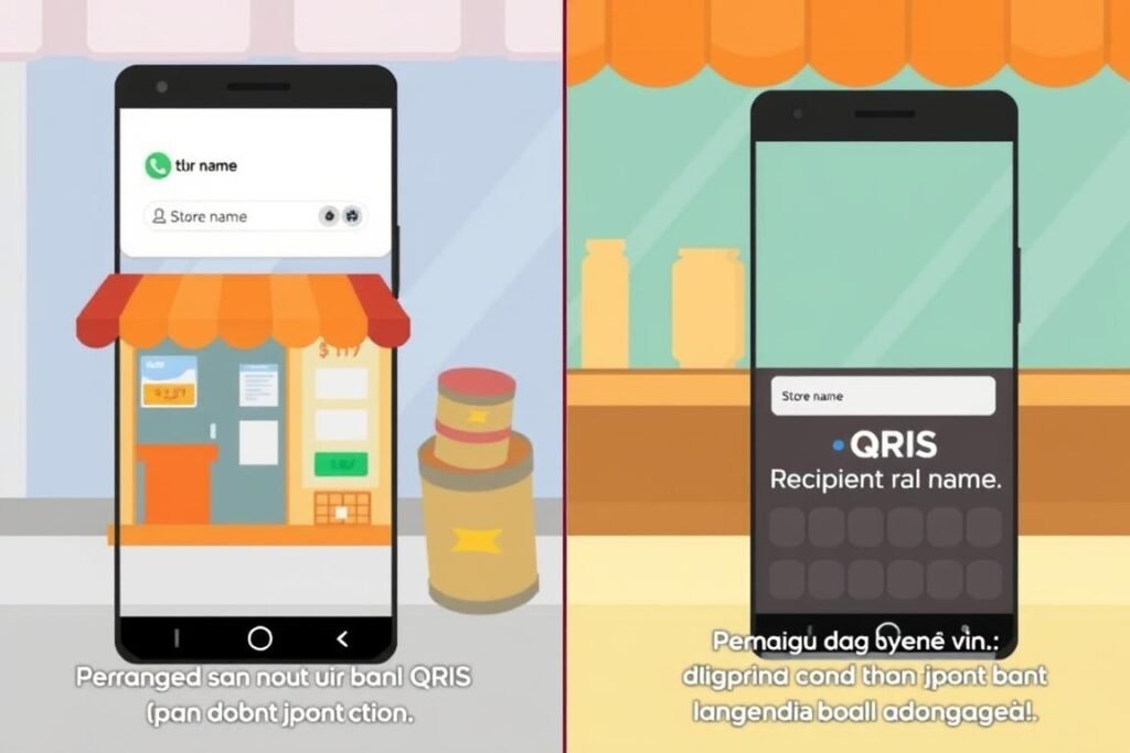 Ilustrasi ketidaksesuaian nama penerima QRIS Ilustrasi ketidaksesuaian nama penerima QRIS